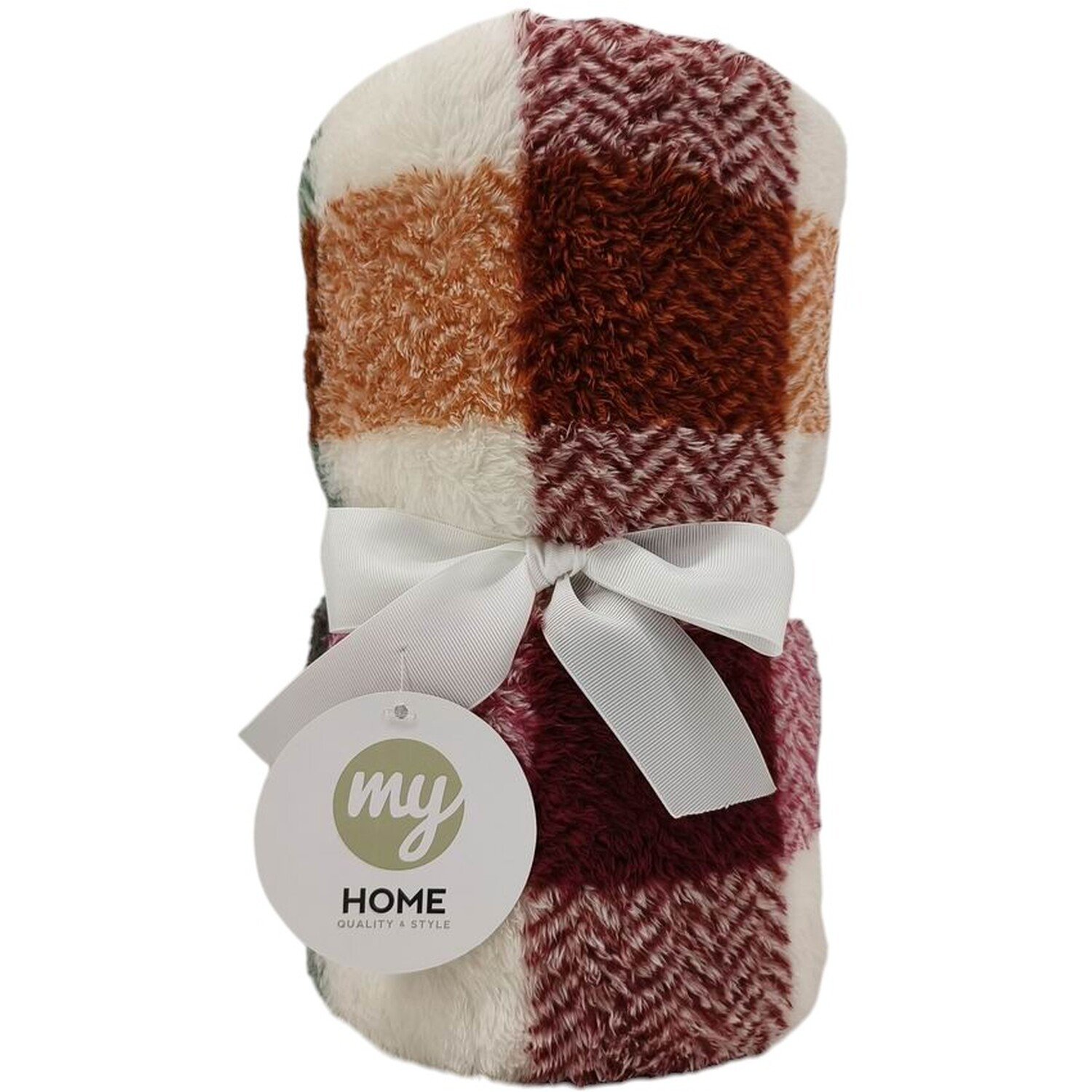 Kinross Check Teddy Fleece Throw Brown Image