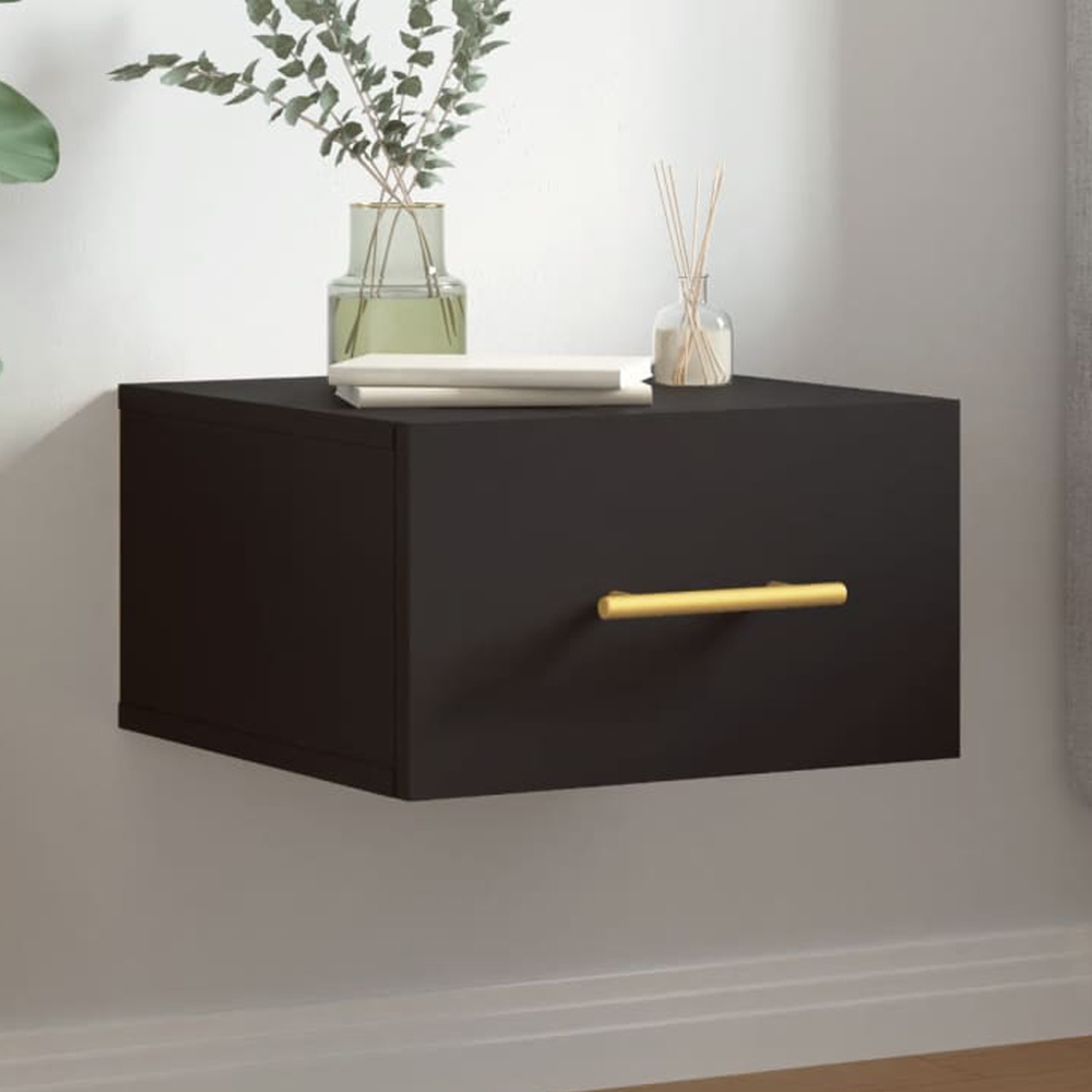 vidaXL Single Drawer Black Wall Mounted Bedside Table Image 1