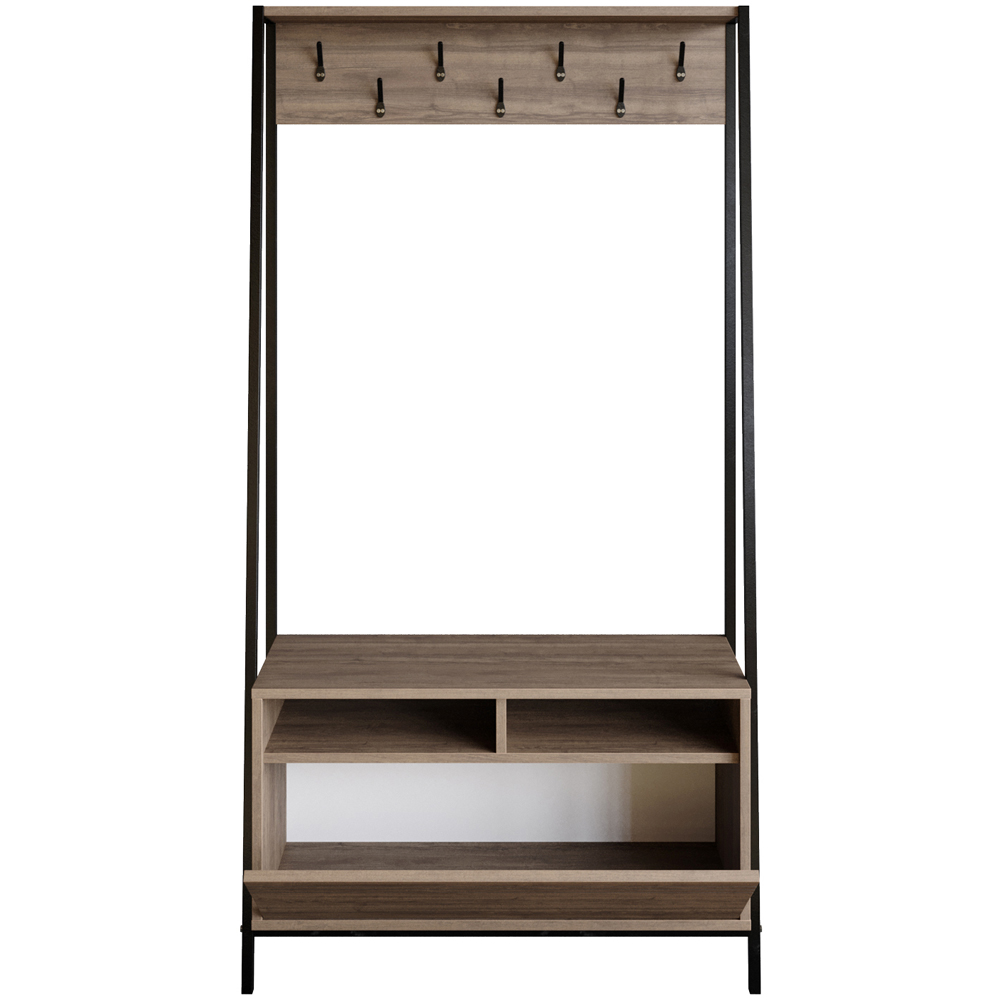 Decorotika Devin Single Door 2 Shelf Walnut and Black Coat and Shoe Rack Image 1