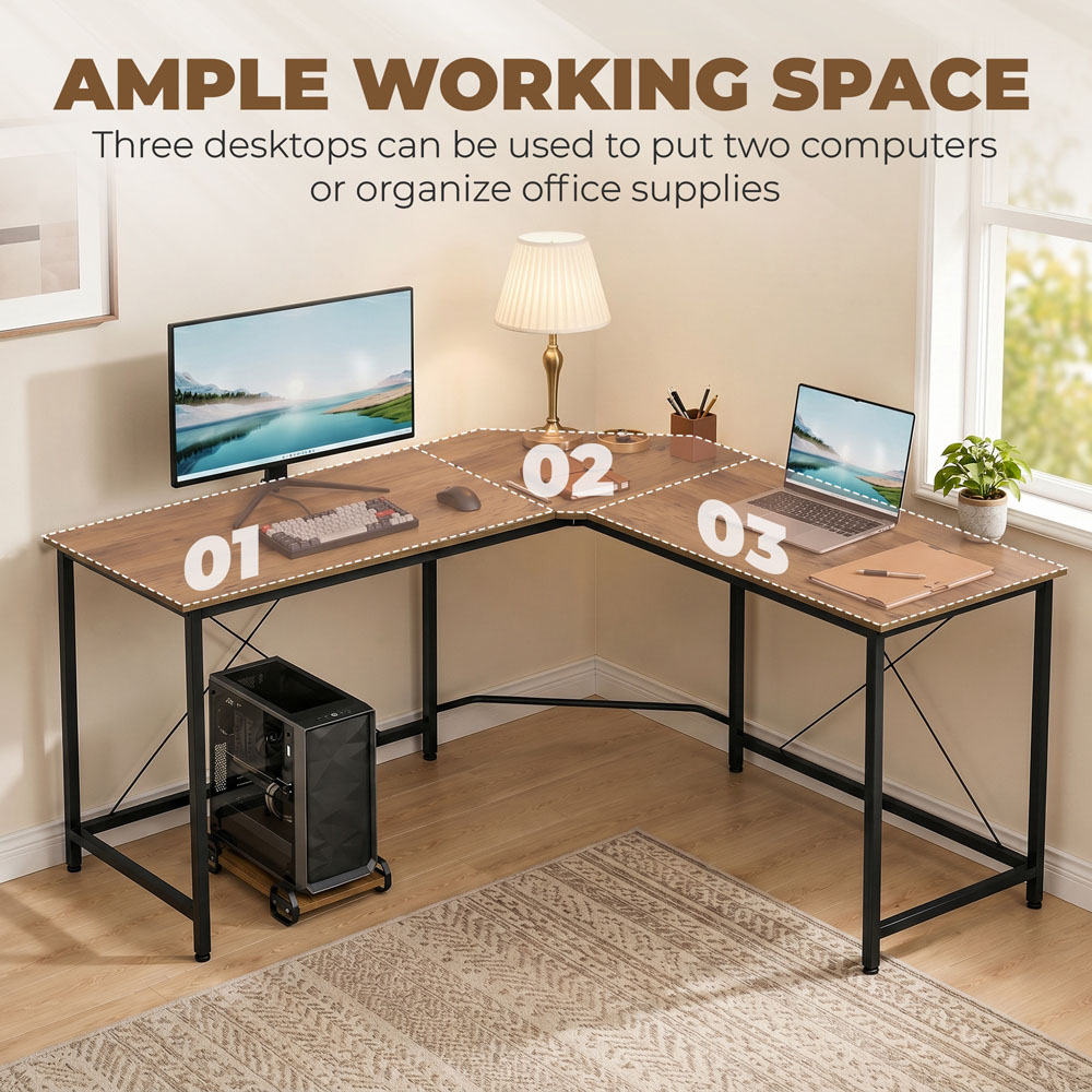 HOMCOM Industrial-Style L-Shaped Corner Computer Desk Wood-Effect Image 5
