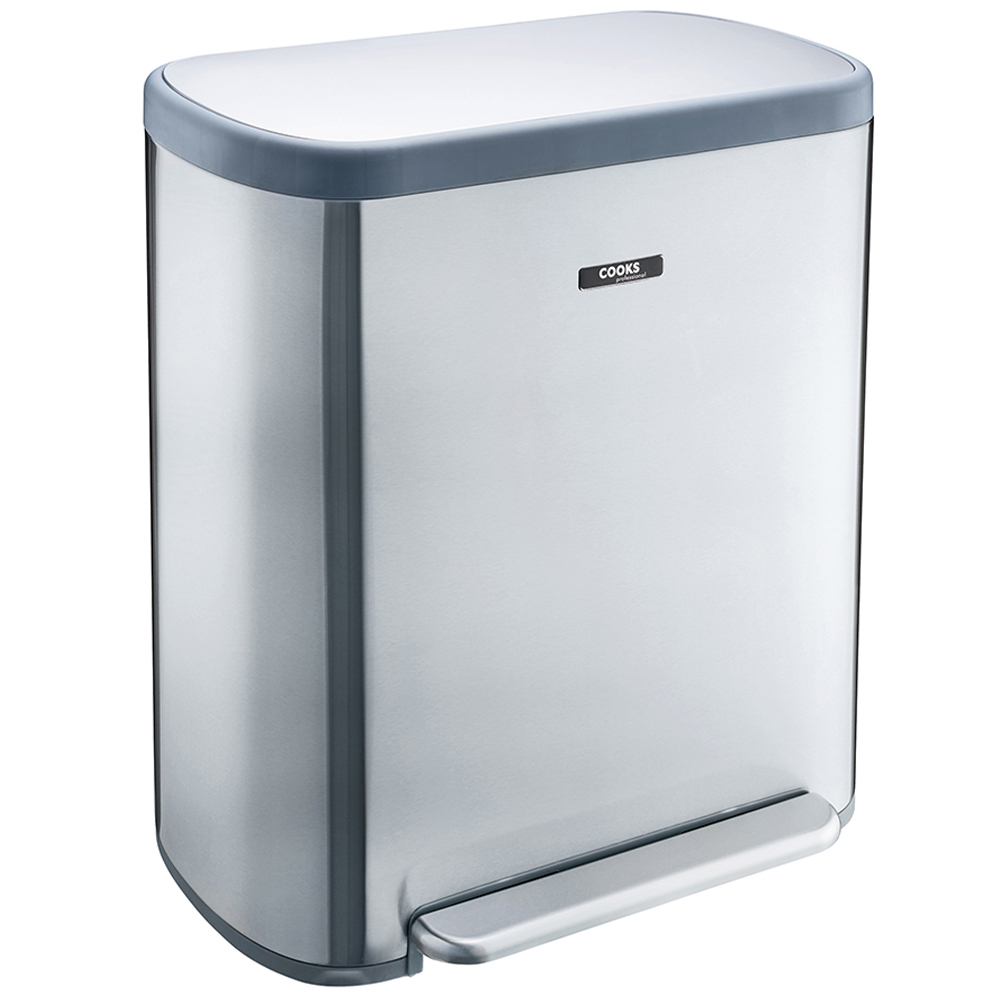Cooks Professional Dual Recycle Silver Single Pedal Bin 60L Image 1