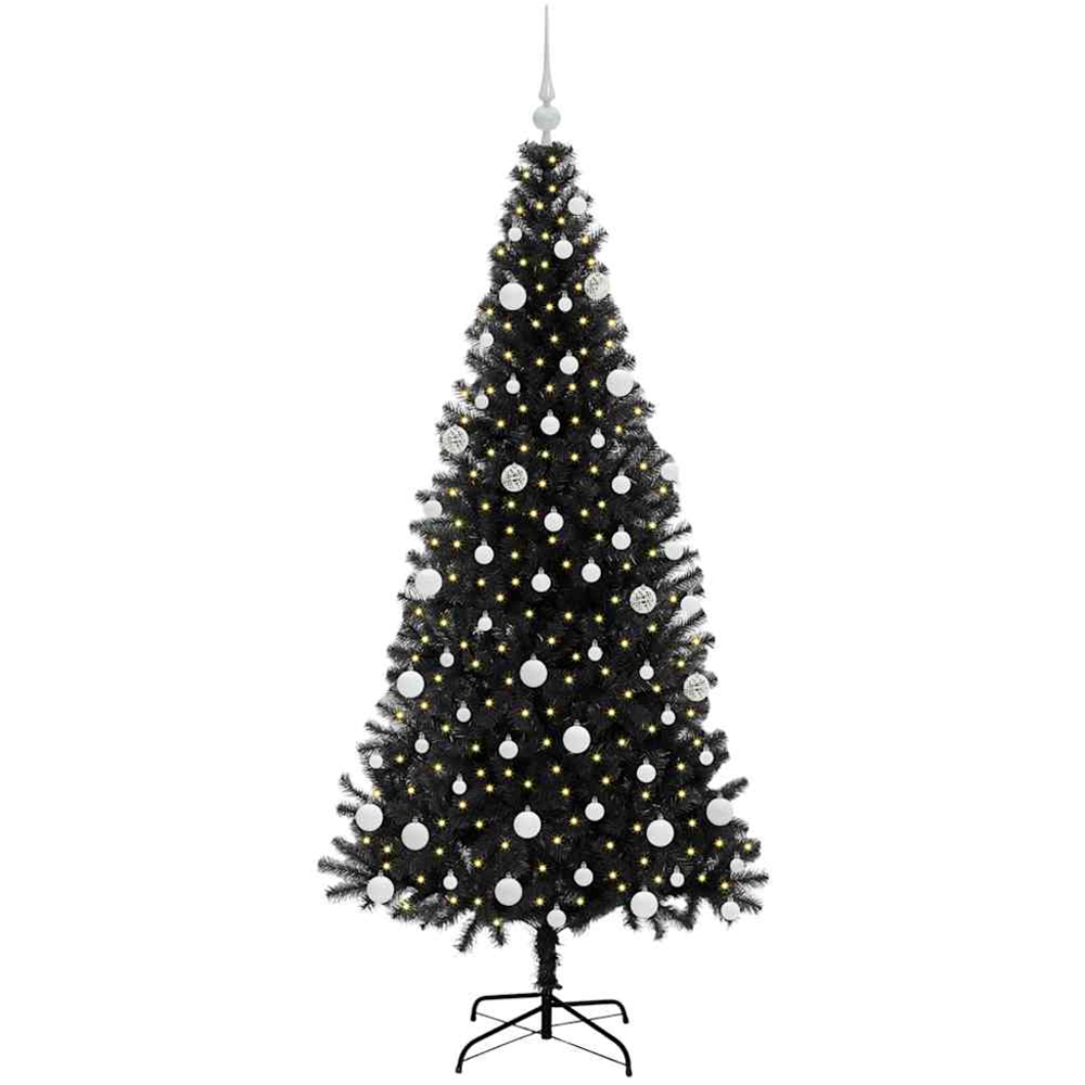 vidaXL Pre-Lit White Baubles Black Artificial Christmas Tree 6ft Image 1