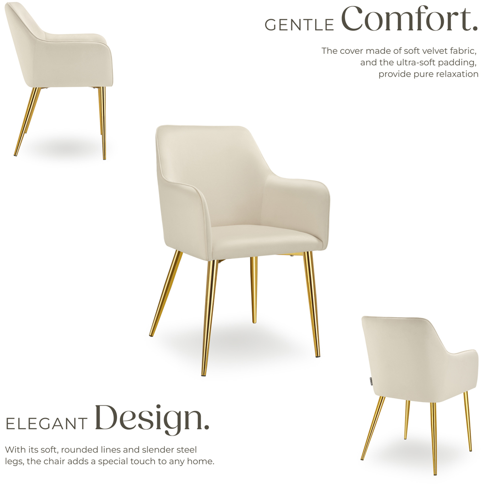 tectake Avane Set of 4 Beige Velvet Dining Chair Image 3