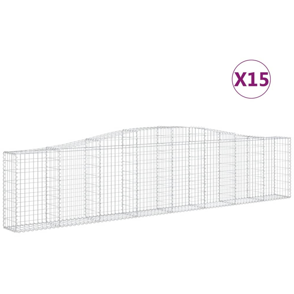 vidaXL Silver Galvanised Iron Arched Gabion Basket 400 x 30 x 80/100cm 15 Pack Image 4