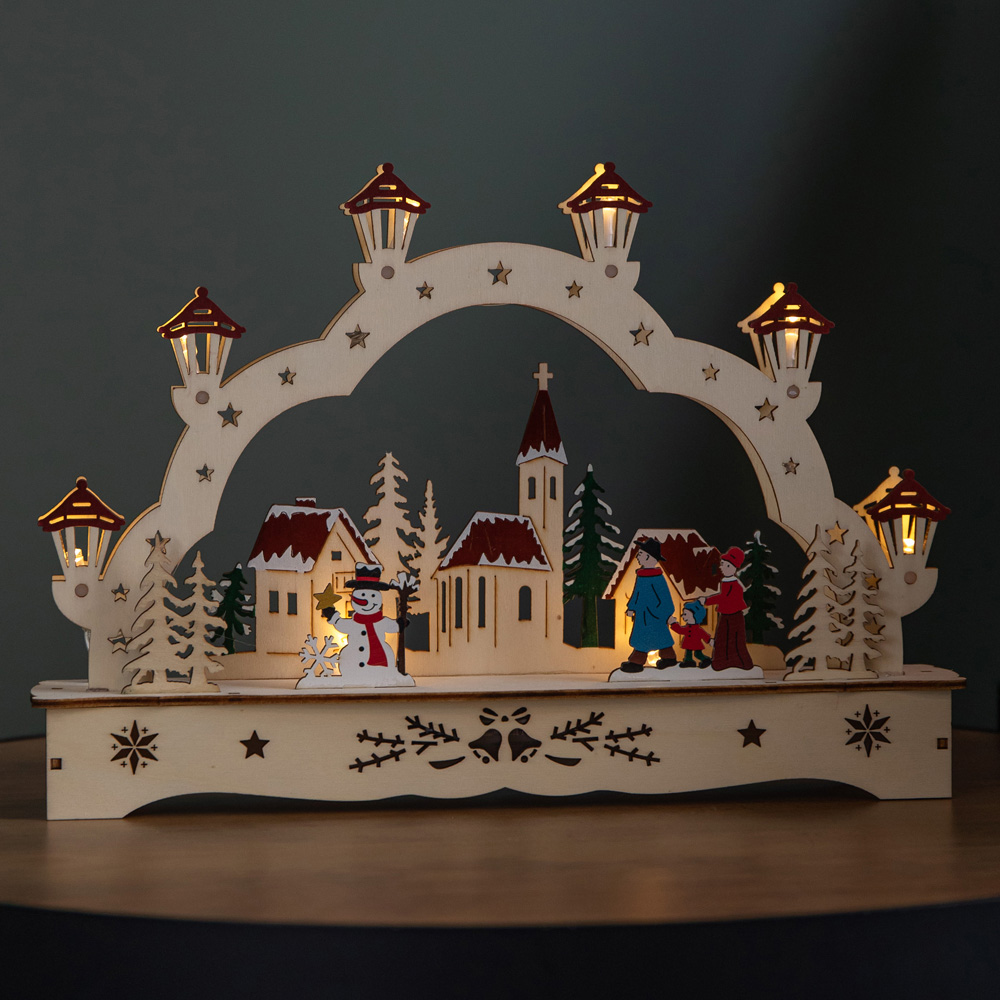Samuel Alexander 8 Warm White LED Wooden Festive Village Christmas Decoration 28cm Image 1