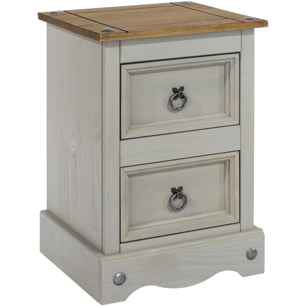 Corona 2 Drawer Grey Washed Wax Petite Bedside Table Image 4