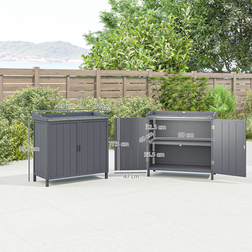 Outsunny 2-in-1 Grey Garden Storage Cabinet Image 9