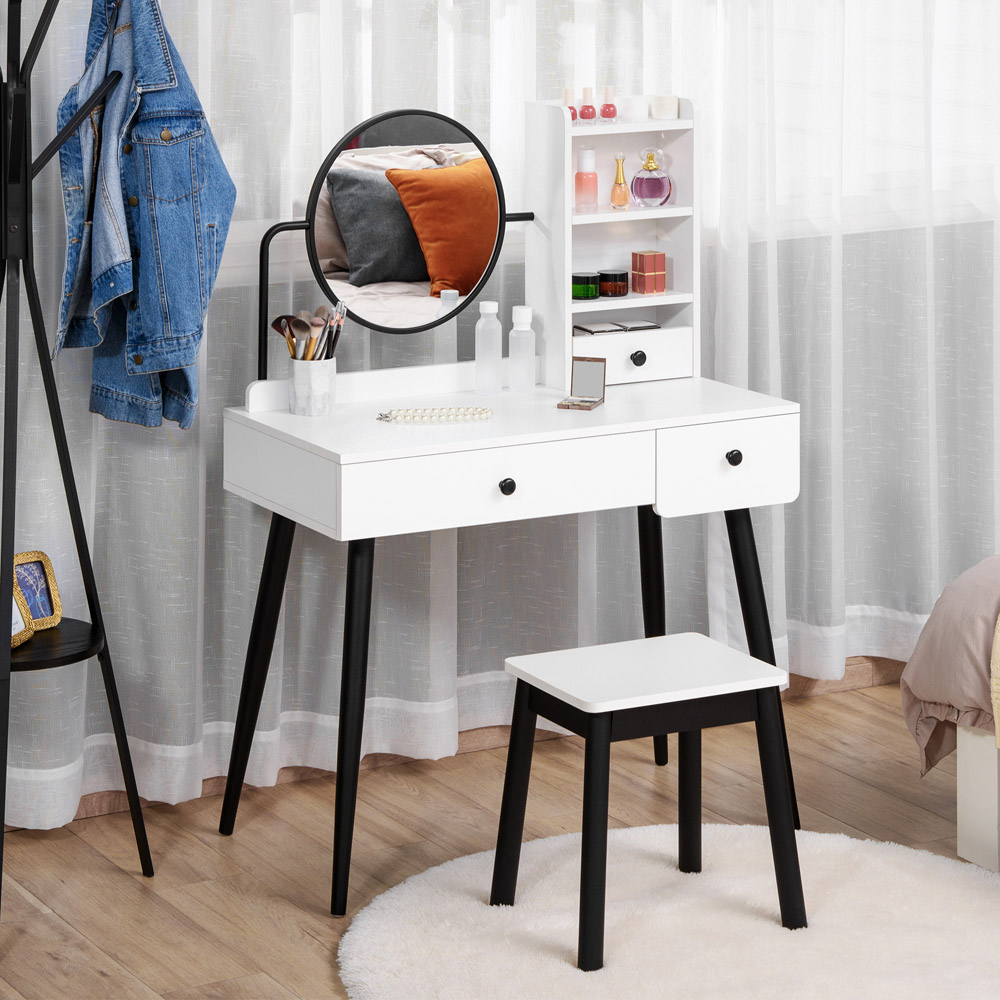 Portland White Dressing Table Set with Mirror Image 3