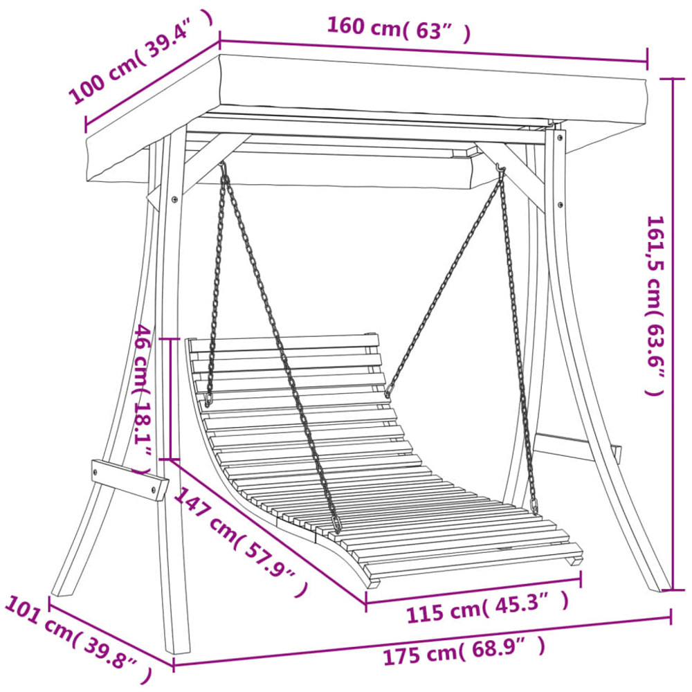 vidaXL Brown and Anthracite Solid Spruce Wood Swing Bed with Canopy Image 8