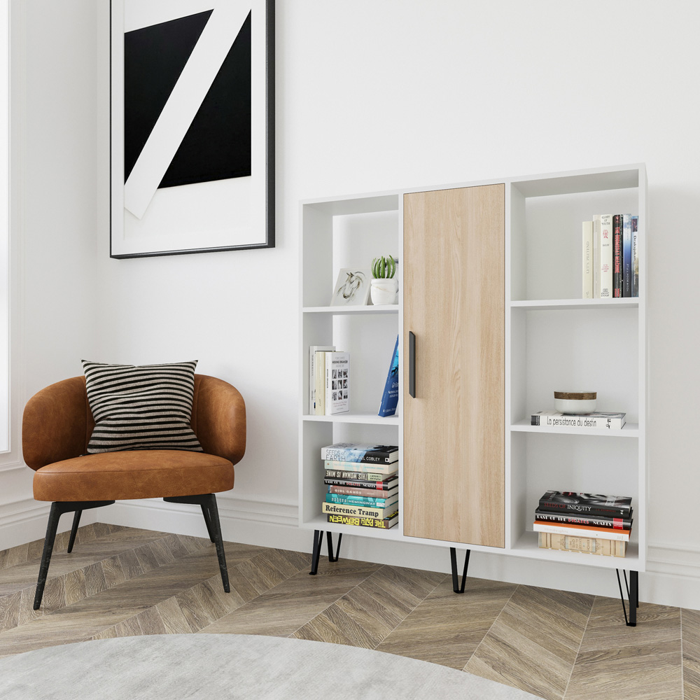 Decorotika Peoria Single Door 6 Shelf White and Oak Bookcase Image 3