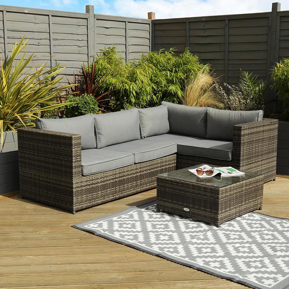 Charles Bentley 4 Seater Grey Rattan Corner Sofa Lounge Set Image 1