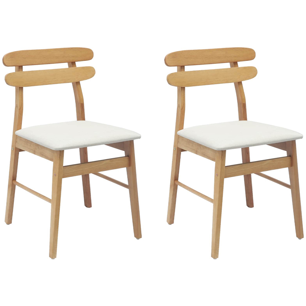 vidaXL Set of 2 Natural Rubberwood Rectilinear Vintage Dining Chairs Image 8