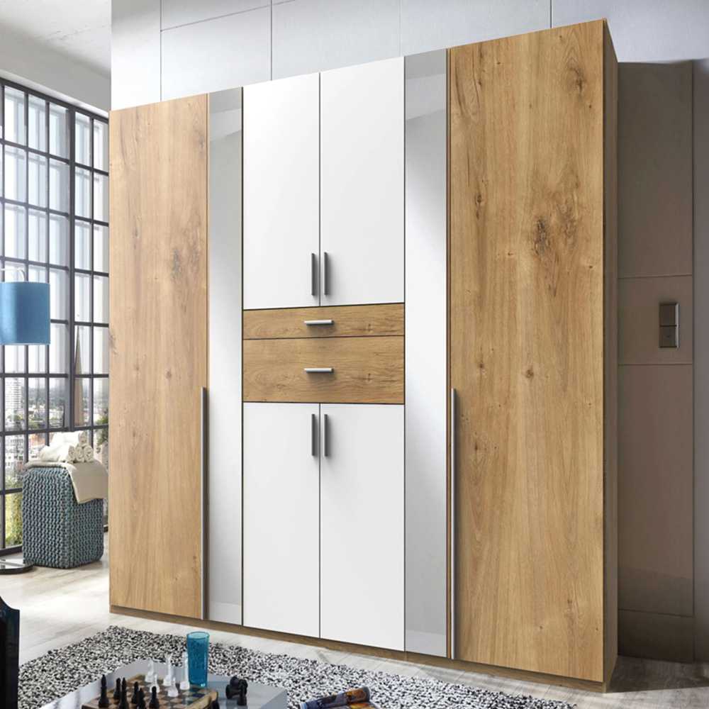 TJ'S Roma 6 Door 2 Drawer White and Planked Oak Wardrobe Image 1