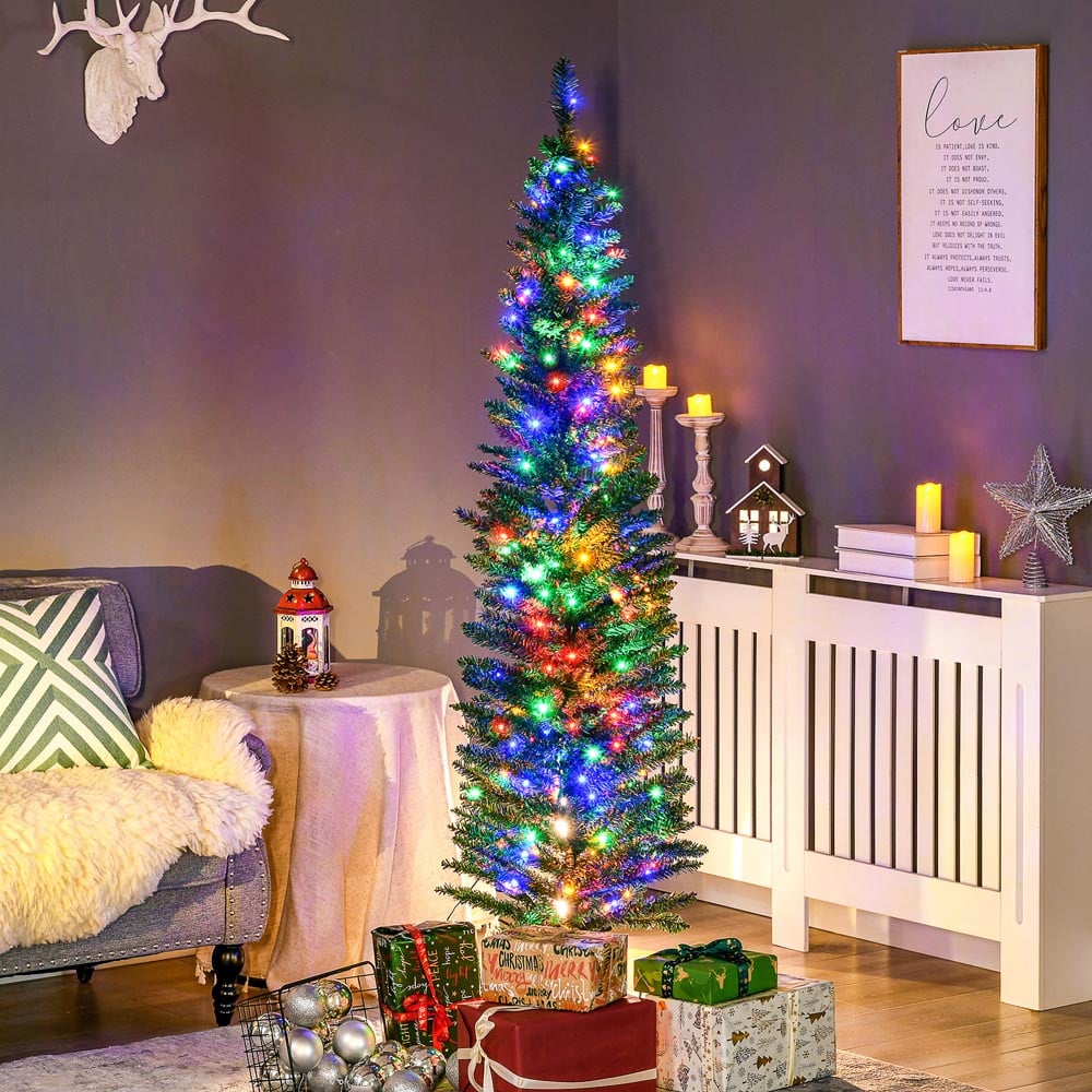 Everglow Colourful LED Pre-Lit Green Pencil Shape Artificial Christmas Tree 6ft Image 2