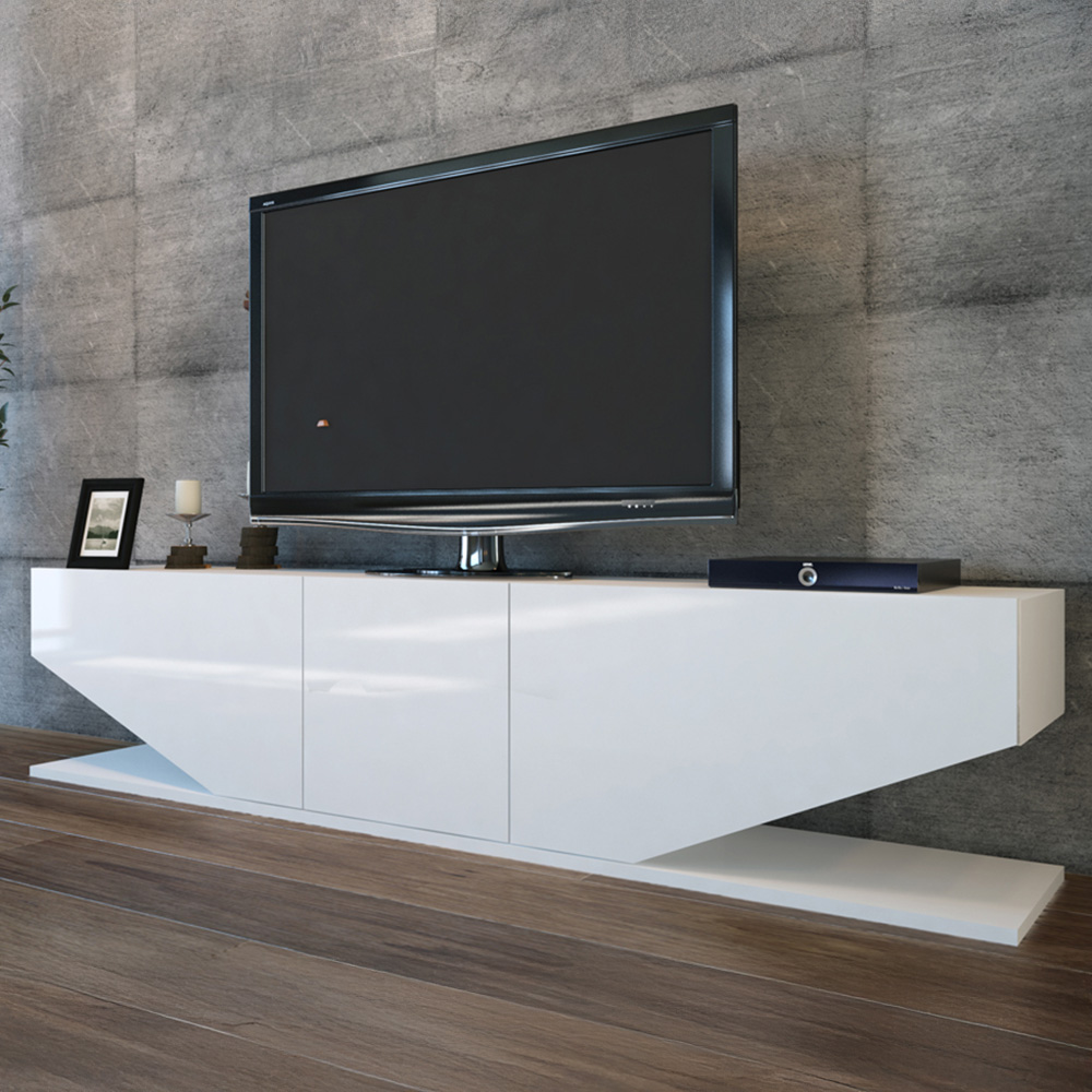 Decorotika Incia 2 Shelf 3 Door White High Gloss Modern TV Unit Image 1