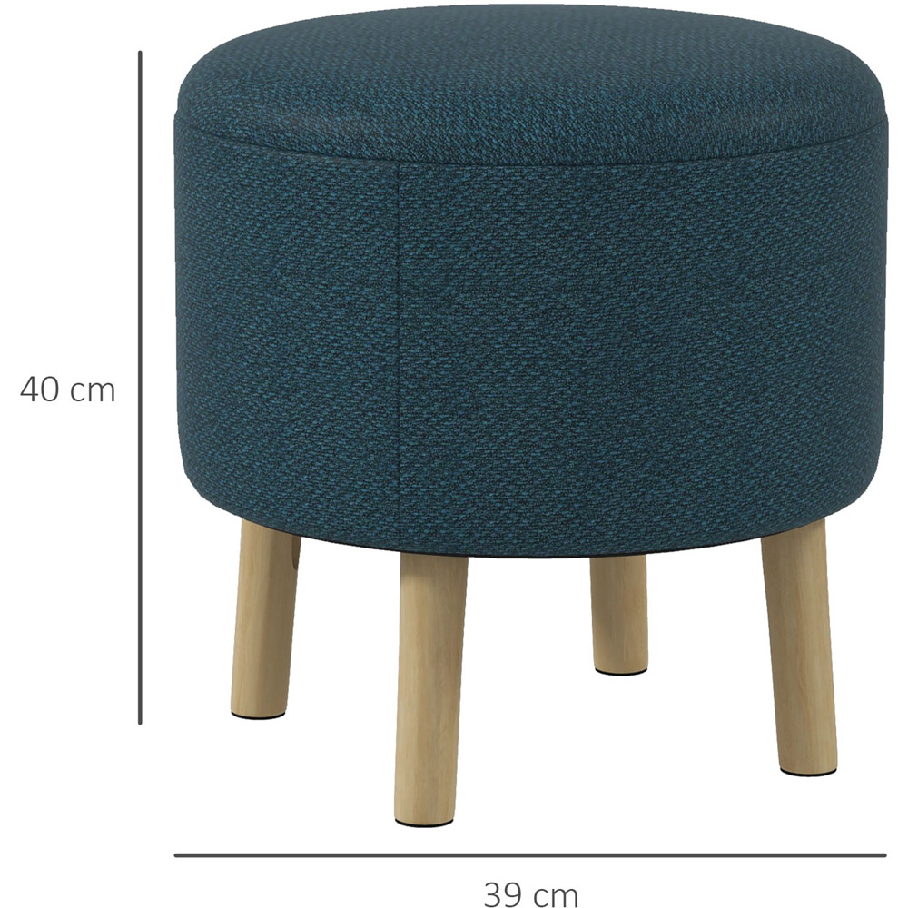 Portland Blue Round Linen Upholstered Ottoman Stool with Storage Image 7