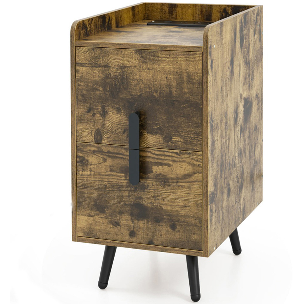 Costway 2 Drawer Single Shelf Rustic Brown Bedside Table Image 2