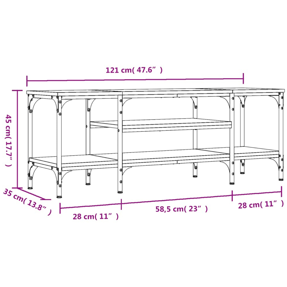 vidaXL 2 Shelf Black Industrial Style Wood and Iron TV Cabinet Image 9