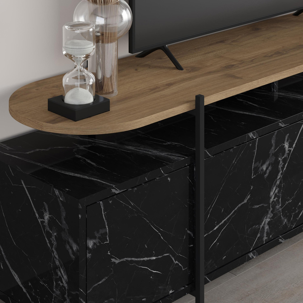 Decortie Hanley 4 Door Black Marble Effect TV Stand Image 3