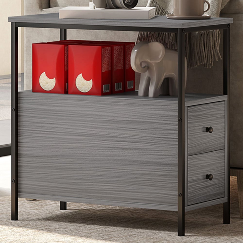 HOMCOM 2 Drawer Grey Narrow End Table Image 1
