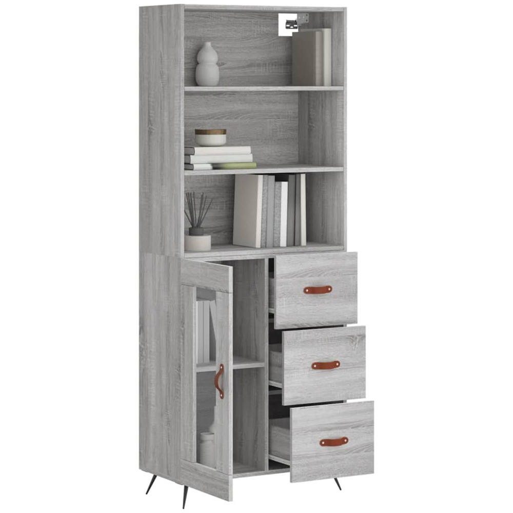 vidaXL Single Glass Door 3 Drawer 3 Shelf Grey Sonoma Tall Highboard Image 3