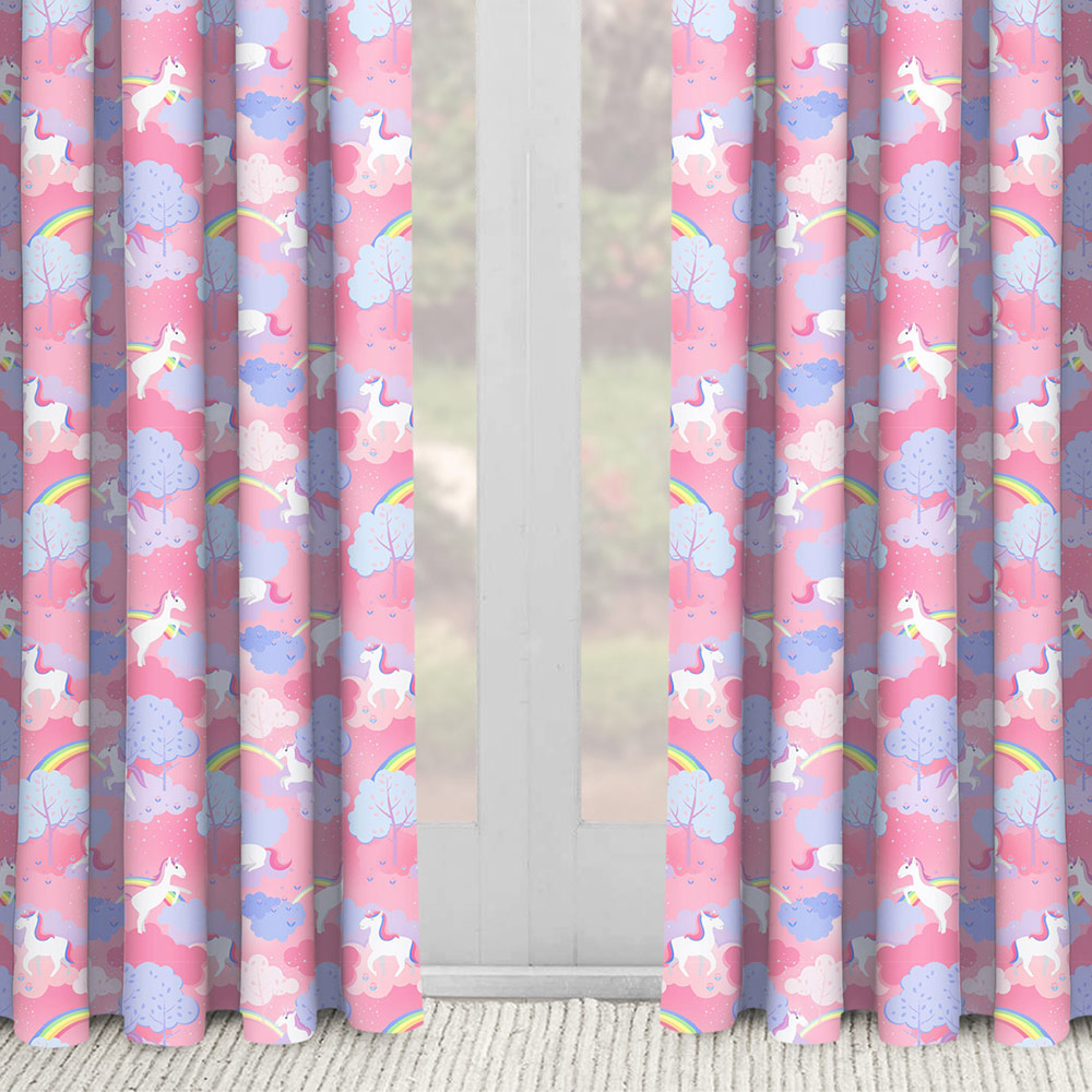 Velosso Unicorn Rainbow Pink Curtain Pair 168X189cm Image 4