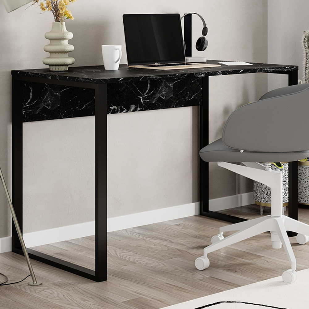 Decortie Inna Computer Desk Matte Black Marble Effect Image 1