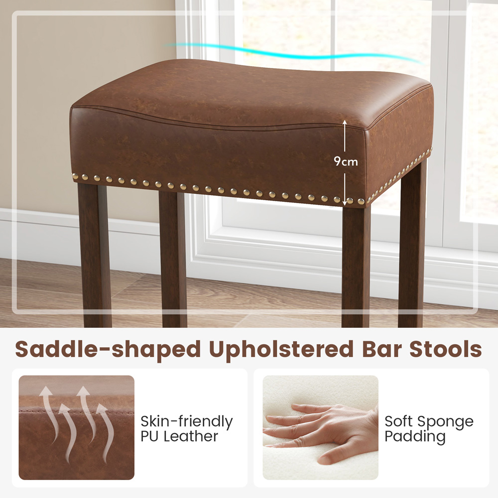 Costway Brown PU Leather Upholstered Bar Stool Set of 2 Image 6