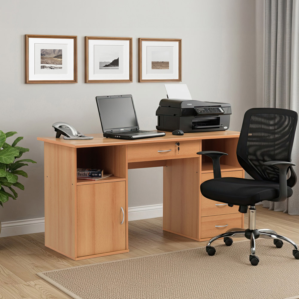Alphason Dallas Single Door 4 Drawer Beech Office Desk Image 6