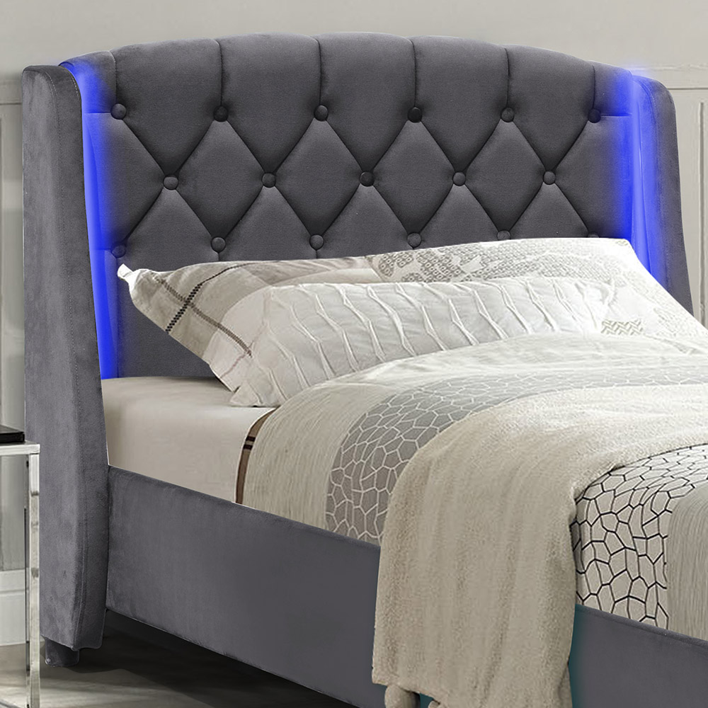 Comfy Living Single Grey Fabric Bed Frame with LED Headboard Image 2