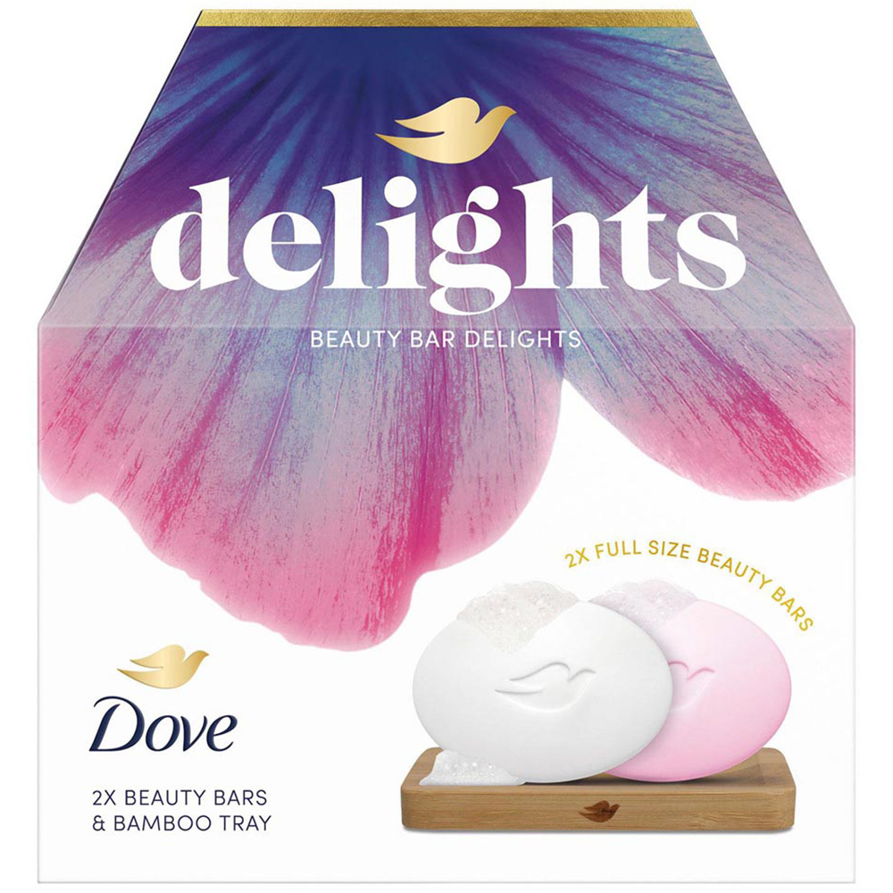 Dove Beauty Bar Delights Original and Pink Soap Gift Set with Bamboo Tray 3 Pack Image 3