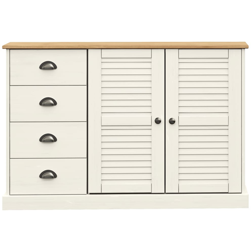 vidaXL Vigo 2 Door 4 Drawer White Solid Pine Wood Sideboard Image 5