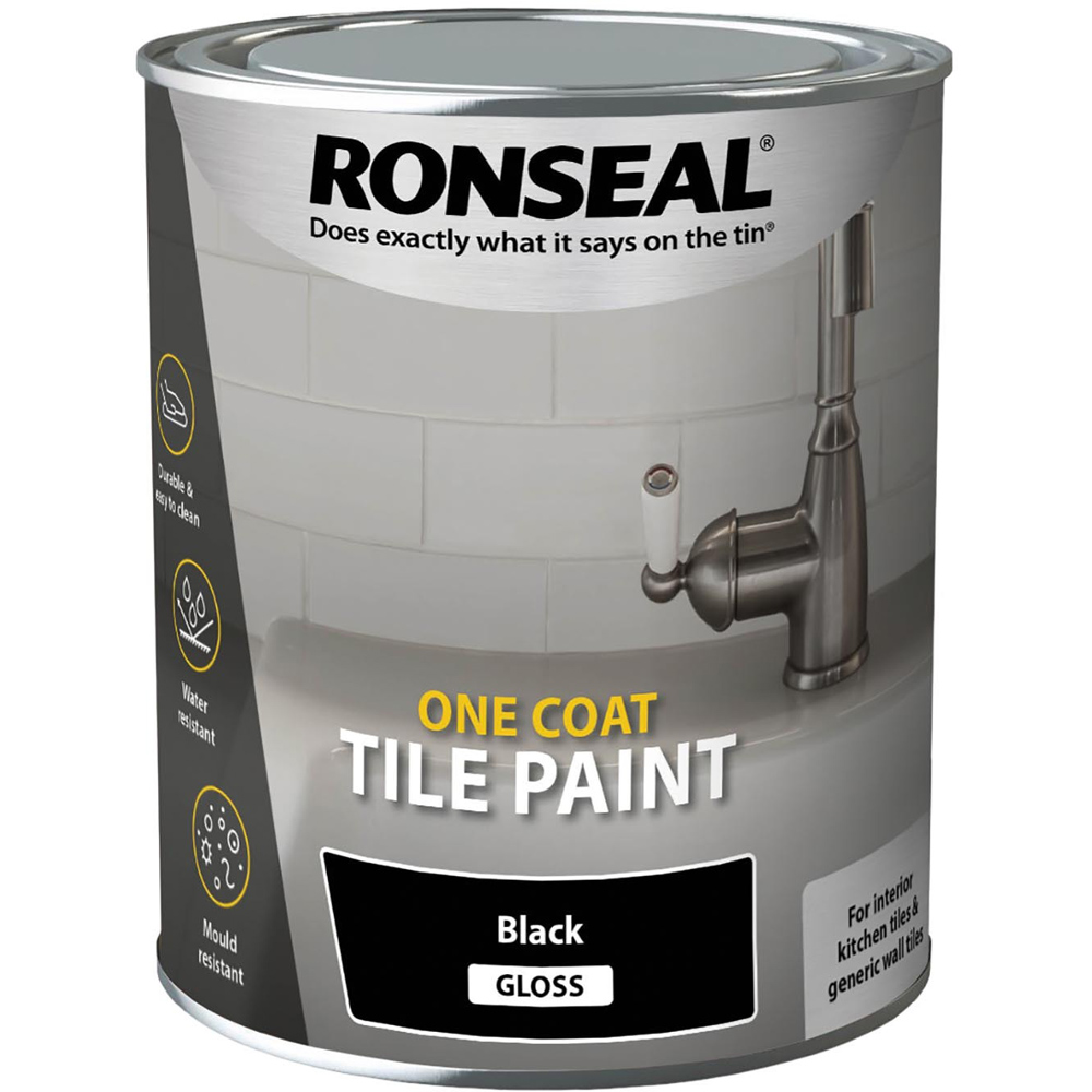 Ronseal One Coat Black Gloss Tile Paint 750ml Image 2