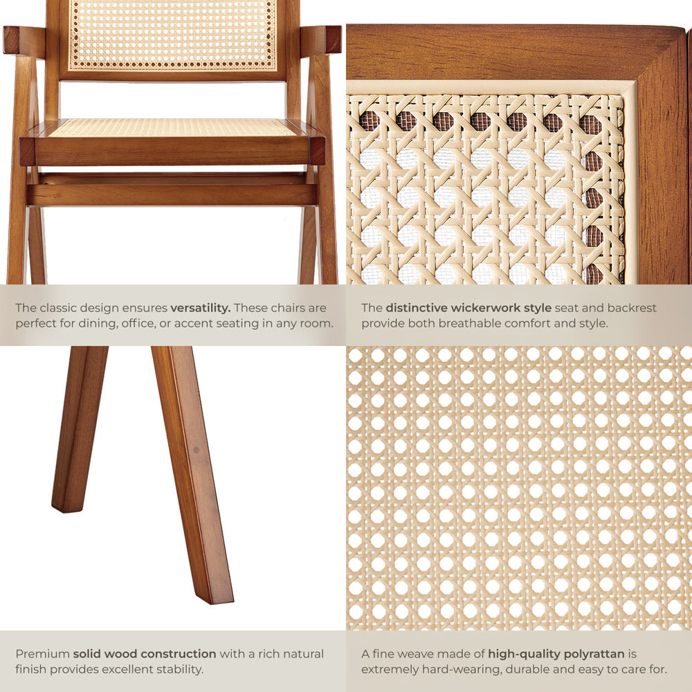 tectake Lizzy Dark Oak Dining Chair with Rattan Backrest Image 5