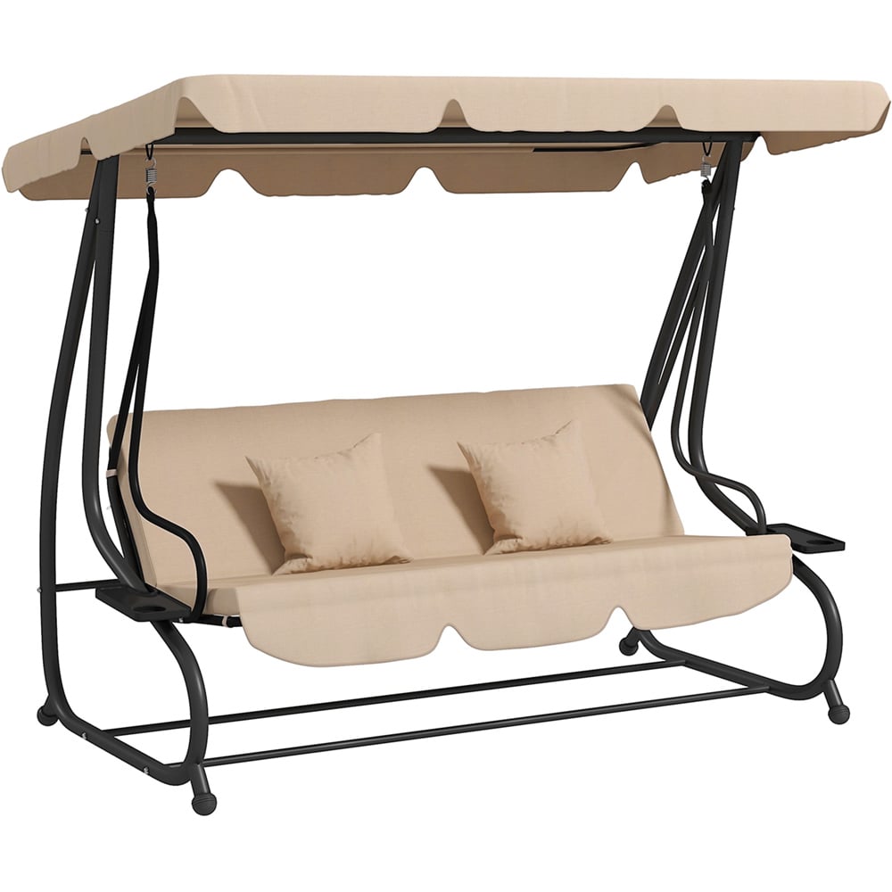 Outsunny 3 Seater Light Brown Garden Swing Chair with Adjustable Canopy Image 2