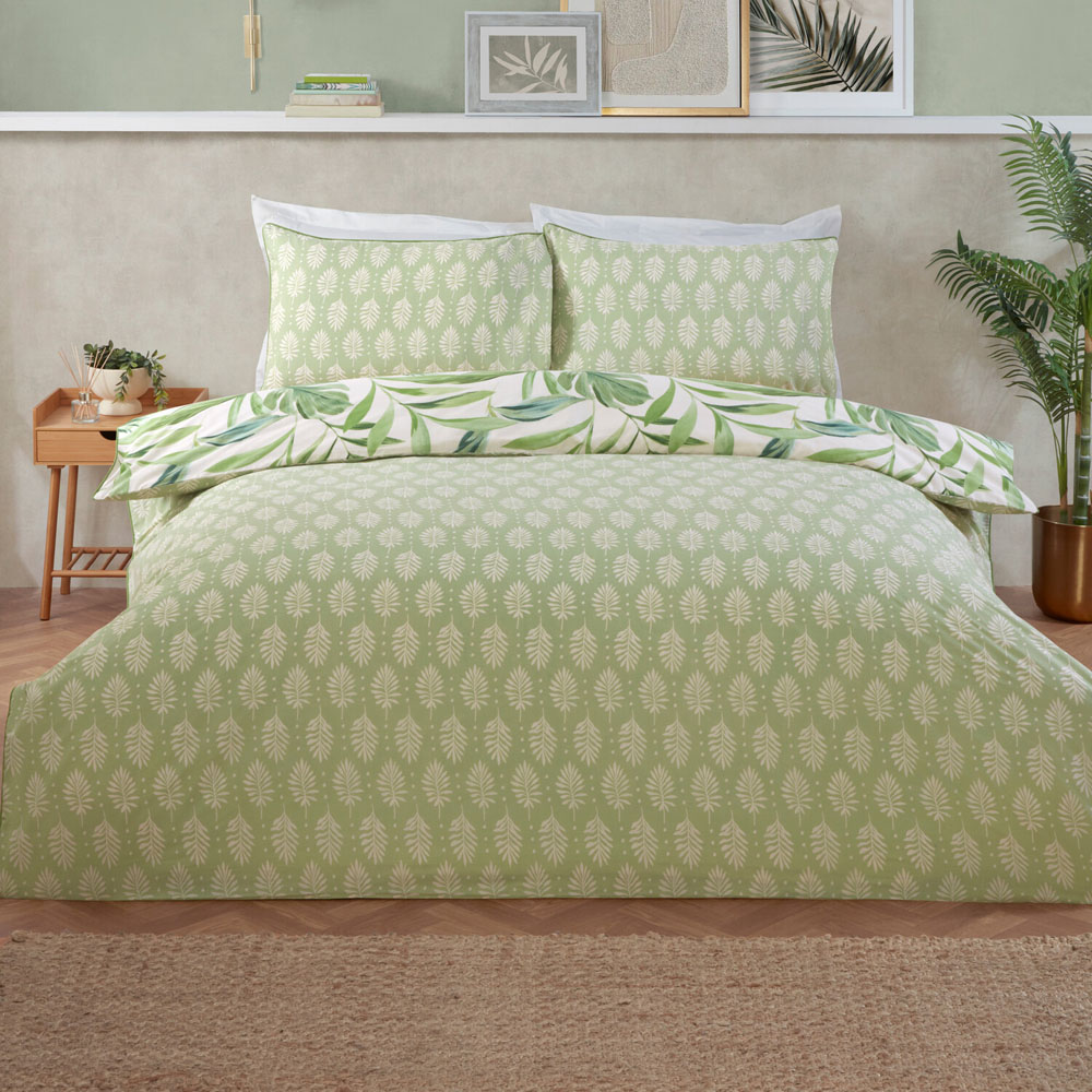 Palma Leaf Duvet Set Green Double Image 2