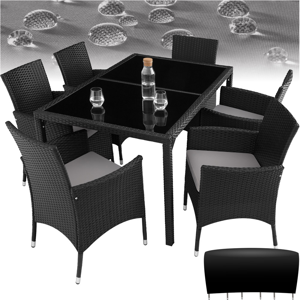 tectake Lisbon 6 Seater Rattan Garden Dining Set Black and Grey Image 2