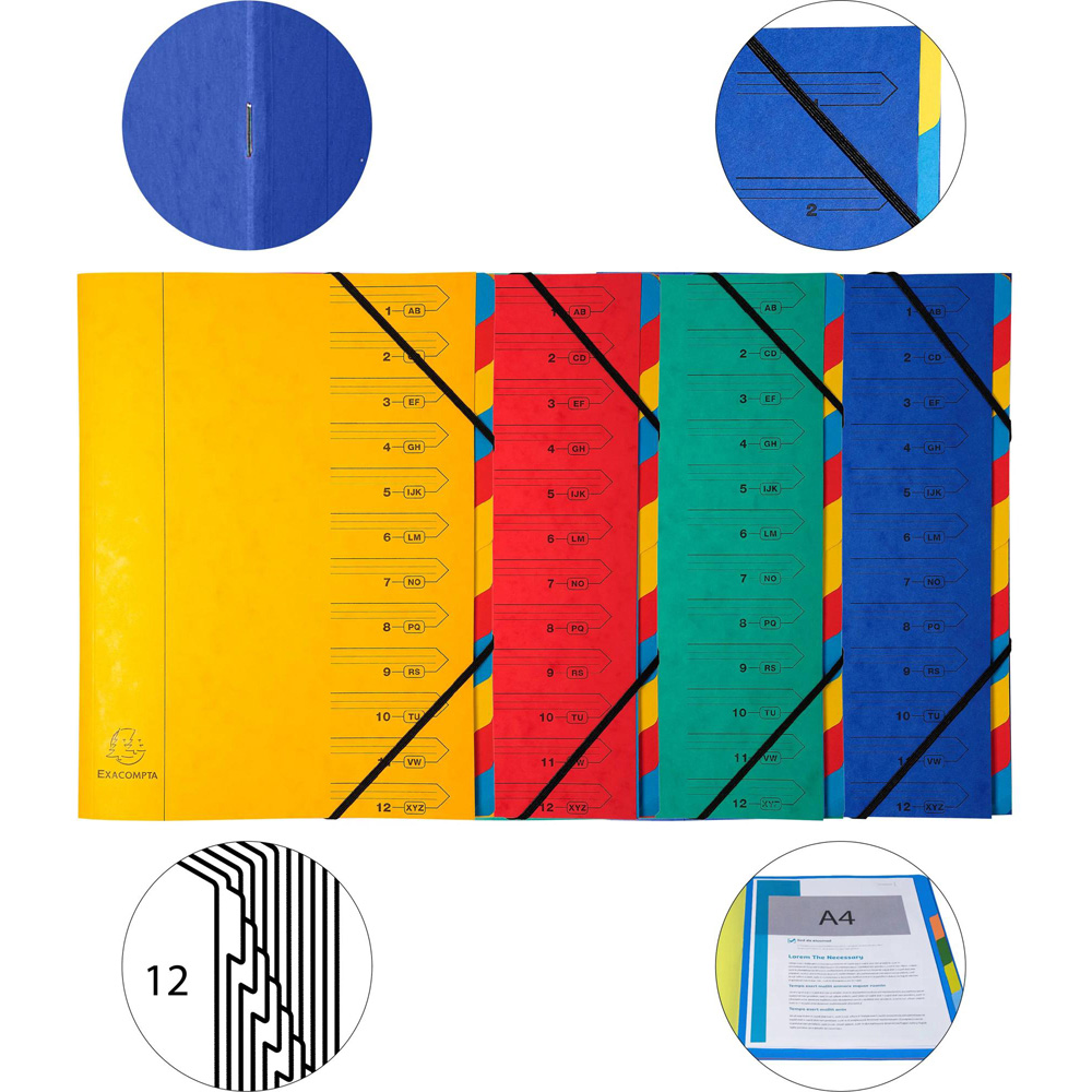 Exacompta Europa A4 12 Section Assorted Colour Multi-Part File 8 Pack Image 8