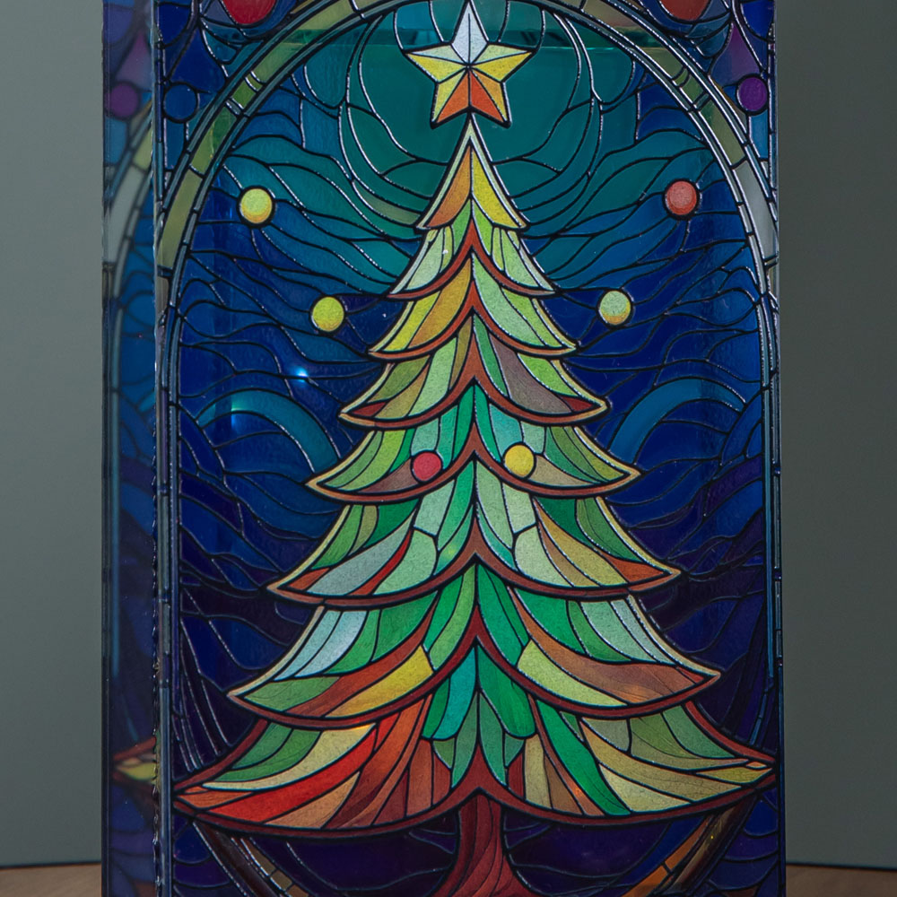 Samuel Alexander Warm White LED Double Sided Stained Glass Light Up Christmas Tree Decoration Image 5