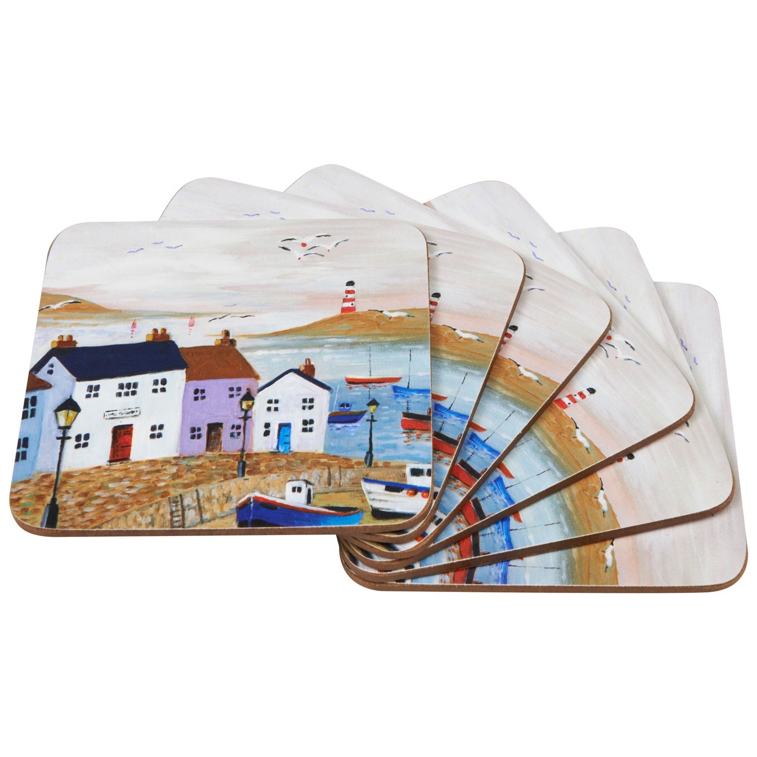 Set of 6 Lighthouse Harbour Coasters - Cream Image