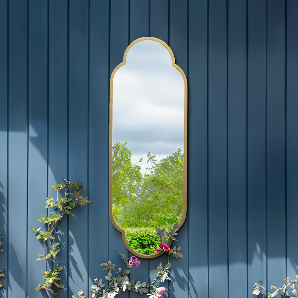 MirrorOutlet The Duplici Gold Metal Double Arched Oval Outdoor Garden Wall Mirror 150 x 52cm Image 7