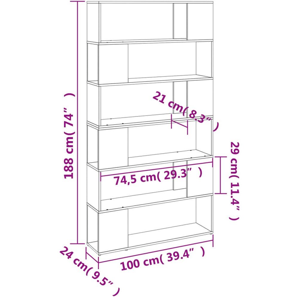 vidaXL 6 Shelf Grey Sonoma Bookcase Image 9