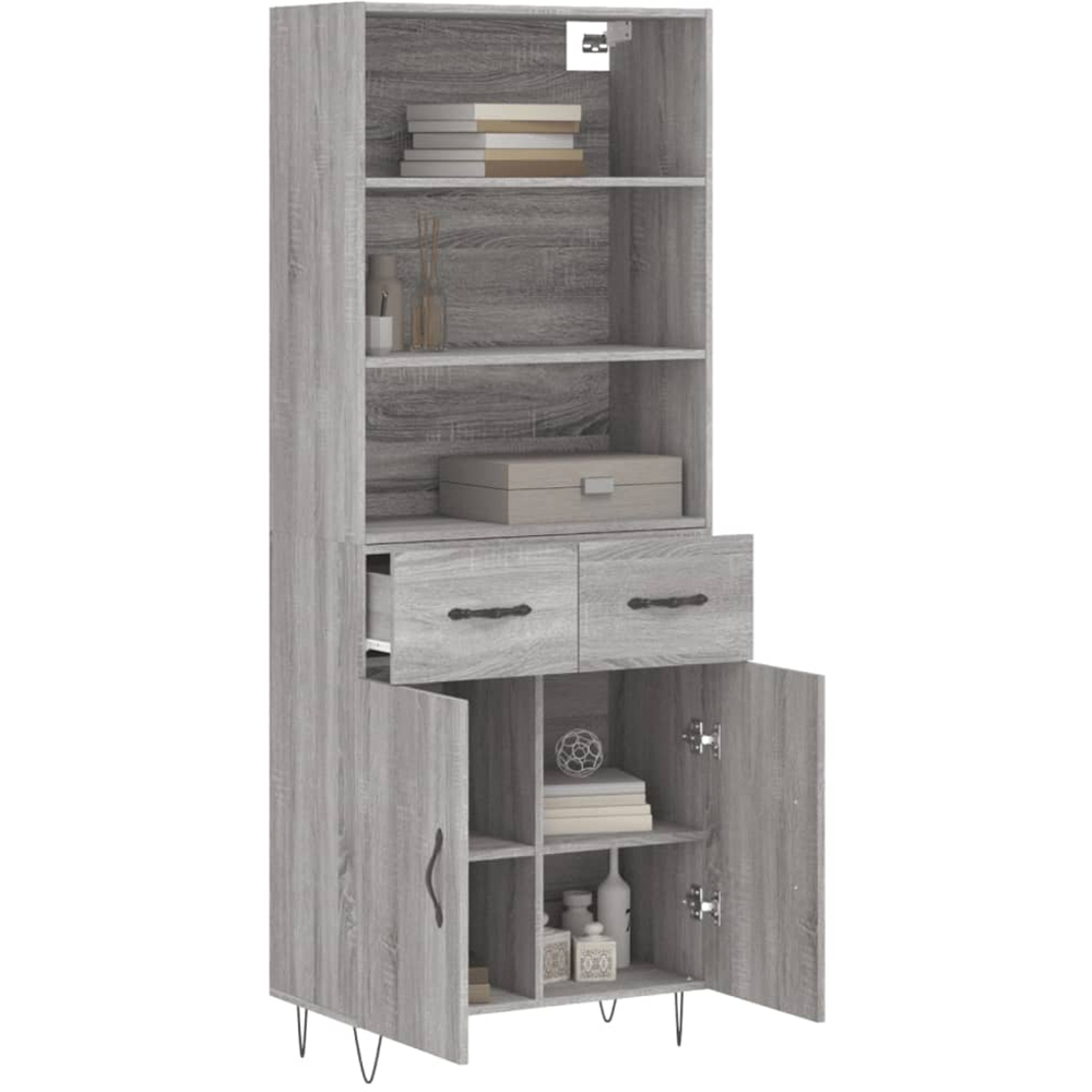 vidaXL 2 Door 2 Drawer 3 Shelf Grey Sonoma Highboard Image 3