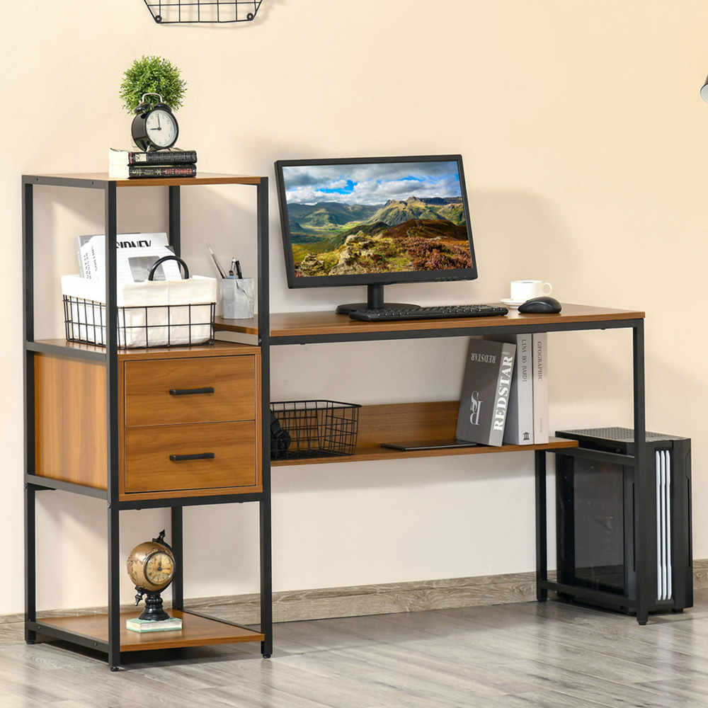 Portland  Industrial Style Office Desk Brown and Black Image 1