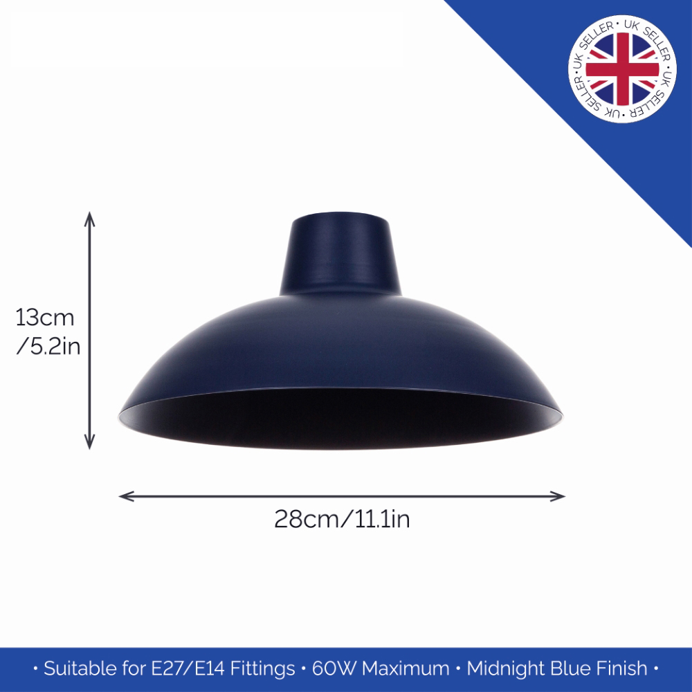 Happy Homewares Matt Midnight Blue Metal Industrial Retro Curved Pendant Shade Image 6