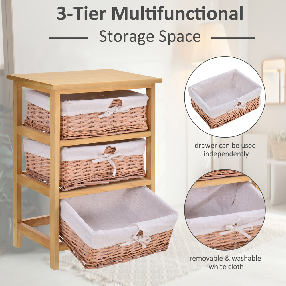 Portland 3 Drawer Natural Wicker Basket Storage Unit Wilko