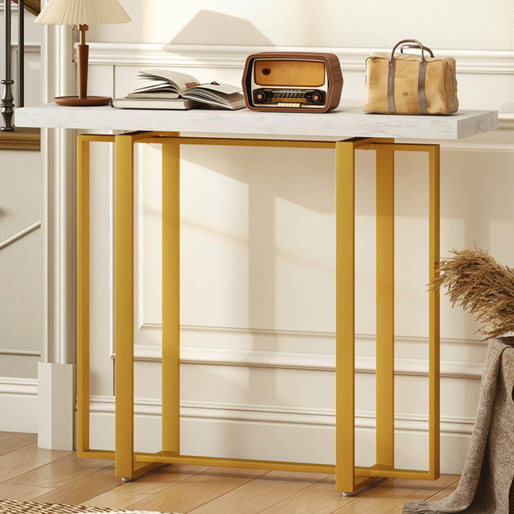 Portland White Modern Slim Long Accent Sofa Side Table  Image 1
