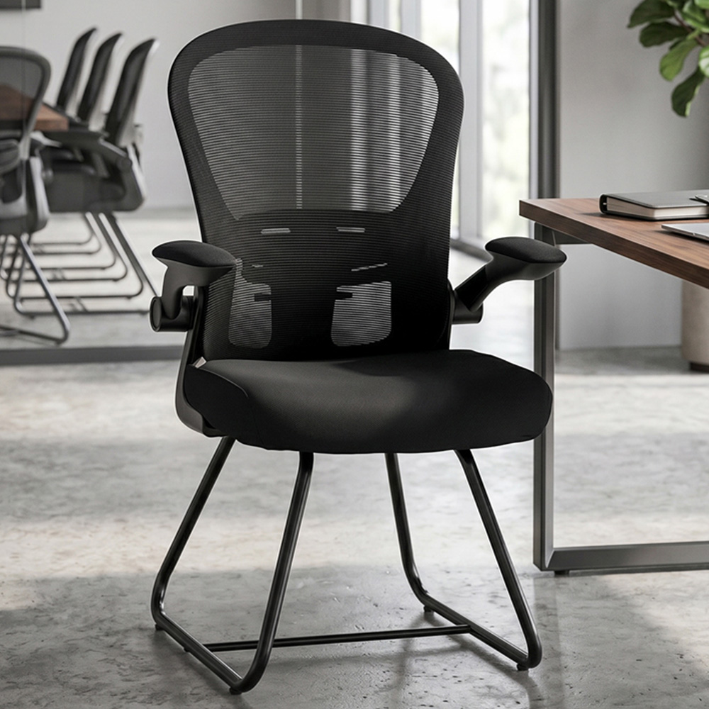 HOMCOM Black Reception Office Chair with Flip-up Armrest Image 1
