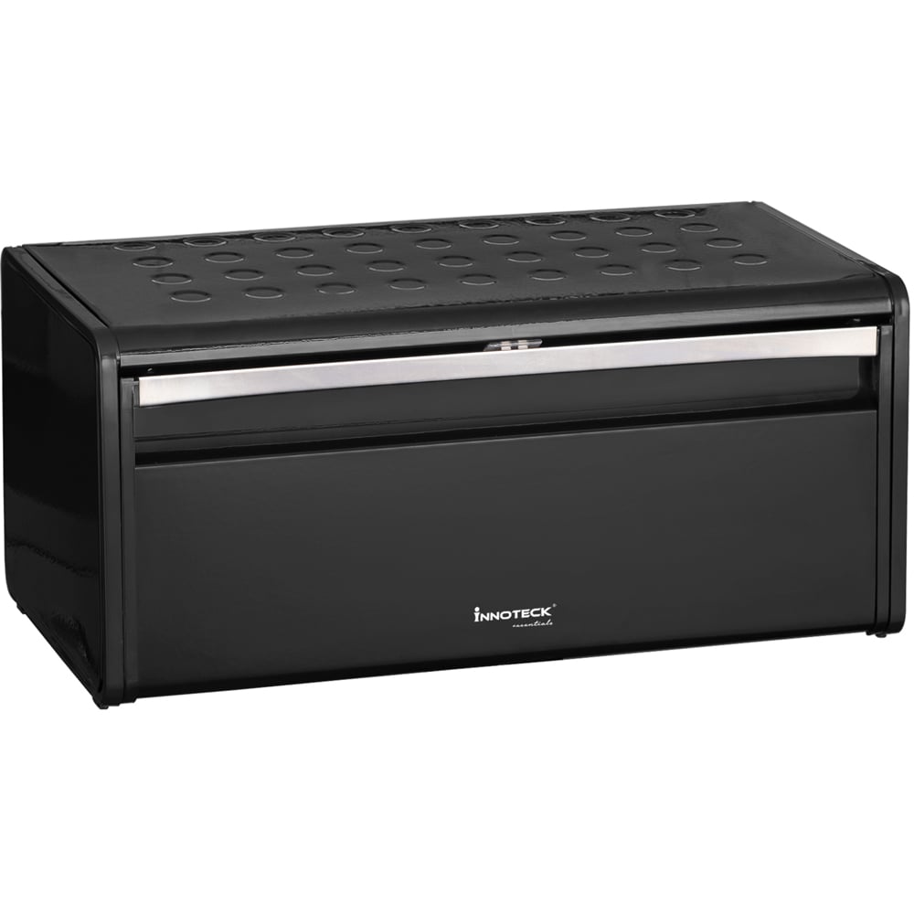 Innoteck Essentials Black Bread Bin with Magnetically Sealed Drop Down Door Image 1