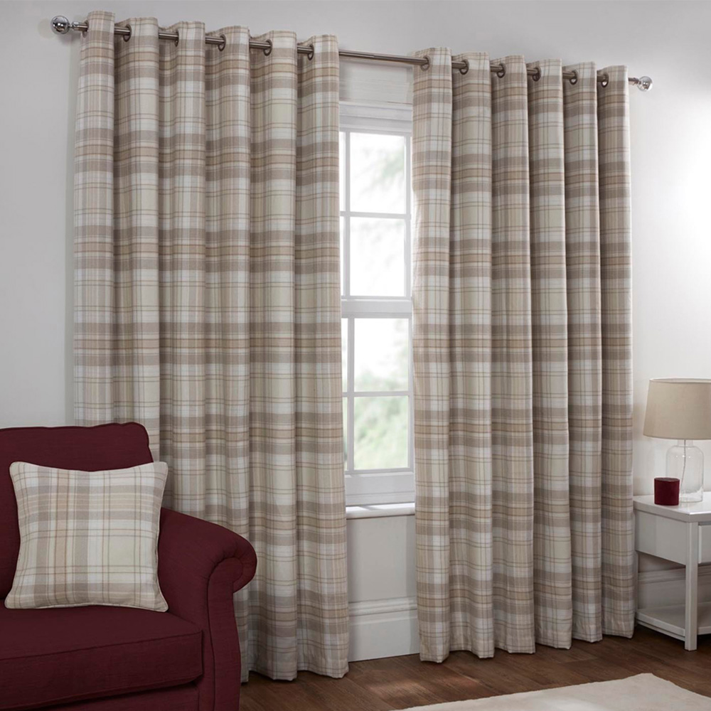 Divante Hatfield Natural Check Blackout Curtains 167 x 137cm Image 1